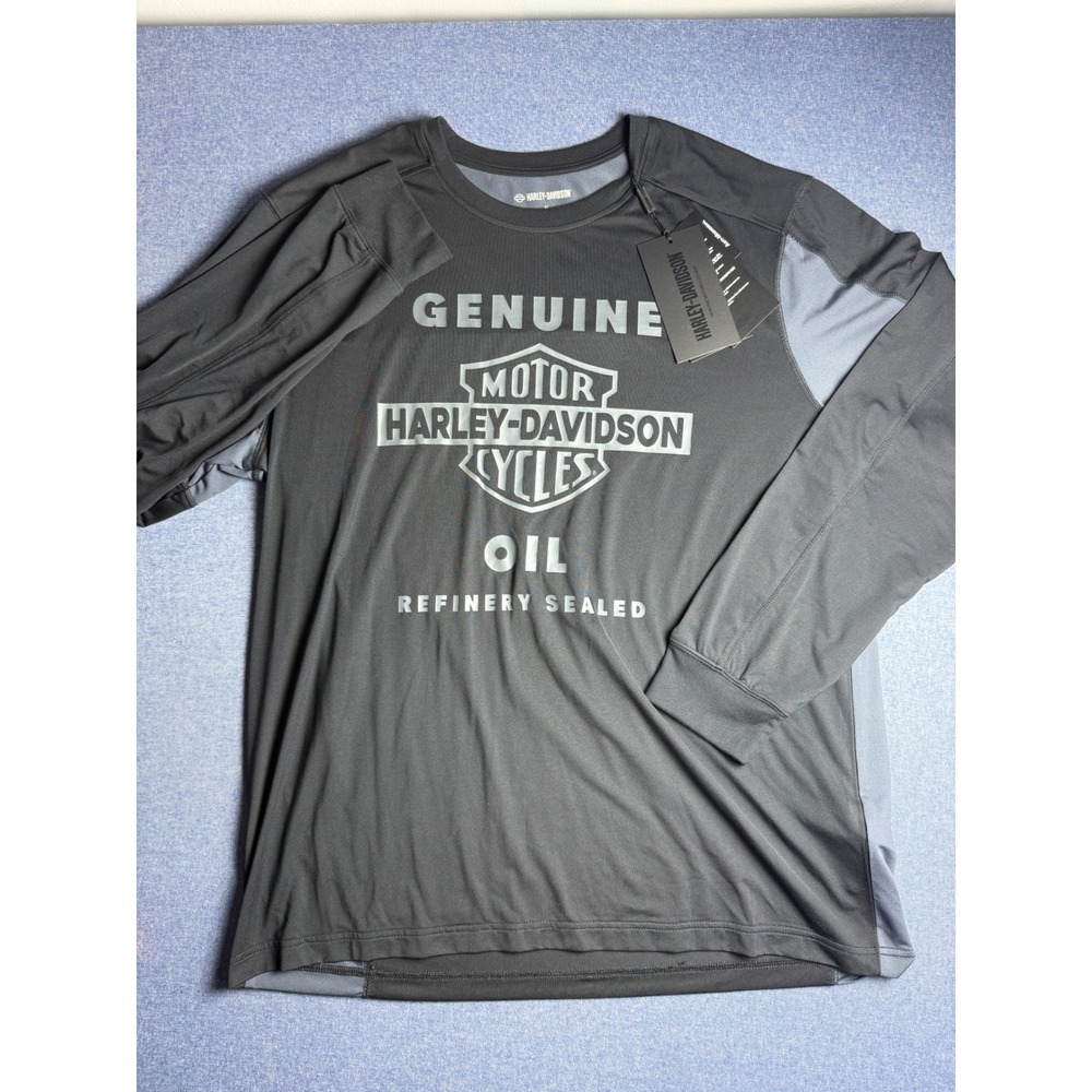 Harley-Davidson Mens XL Gray Long Sleeve Performance Wicking Graphic Shirt NWT